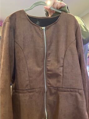 SHEIN Brown Suede-Look Zip Jacket